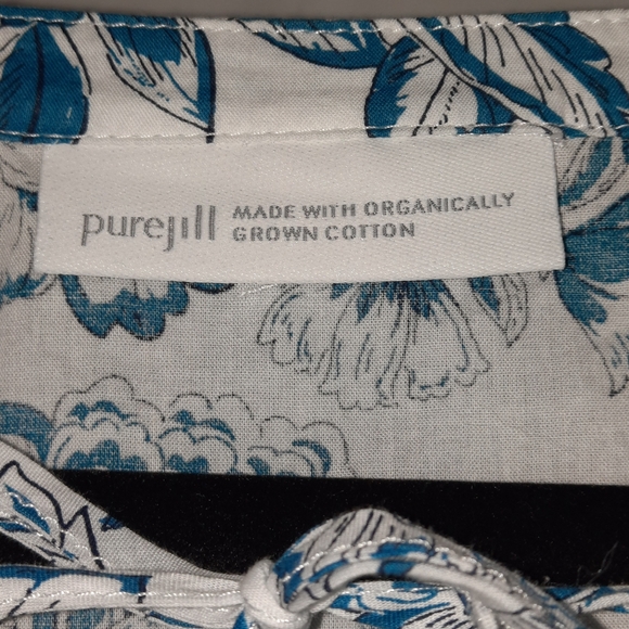 J.JILL Floral Cabana Dress Blue & White Boho Beach Organic Cotton Resort Vacay M - Picture 4 of 12